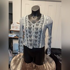 Zara Blue and White embroidered top size small